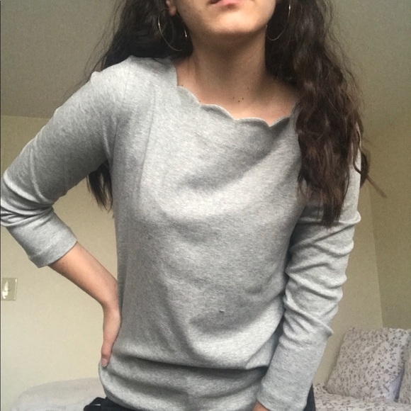 J. Crew Sweaters - J Crew Scalloped Collar Grey Blouse, Small